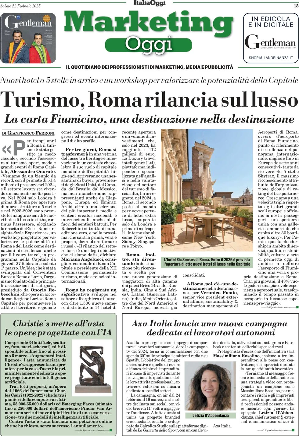 anteprima della prima pagina di marketing-oggi del 22/02/2025