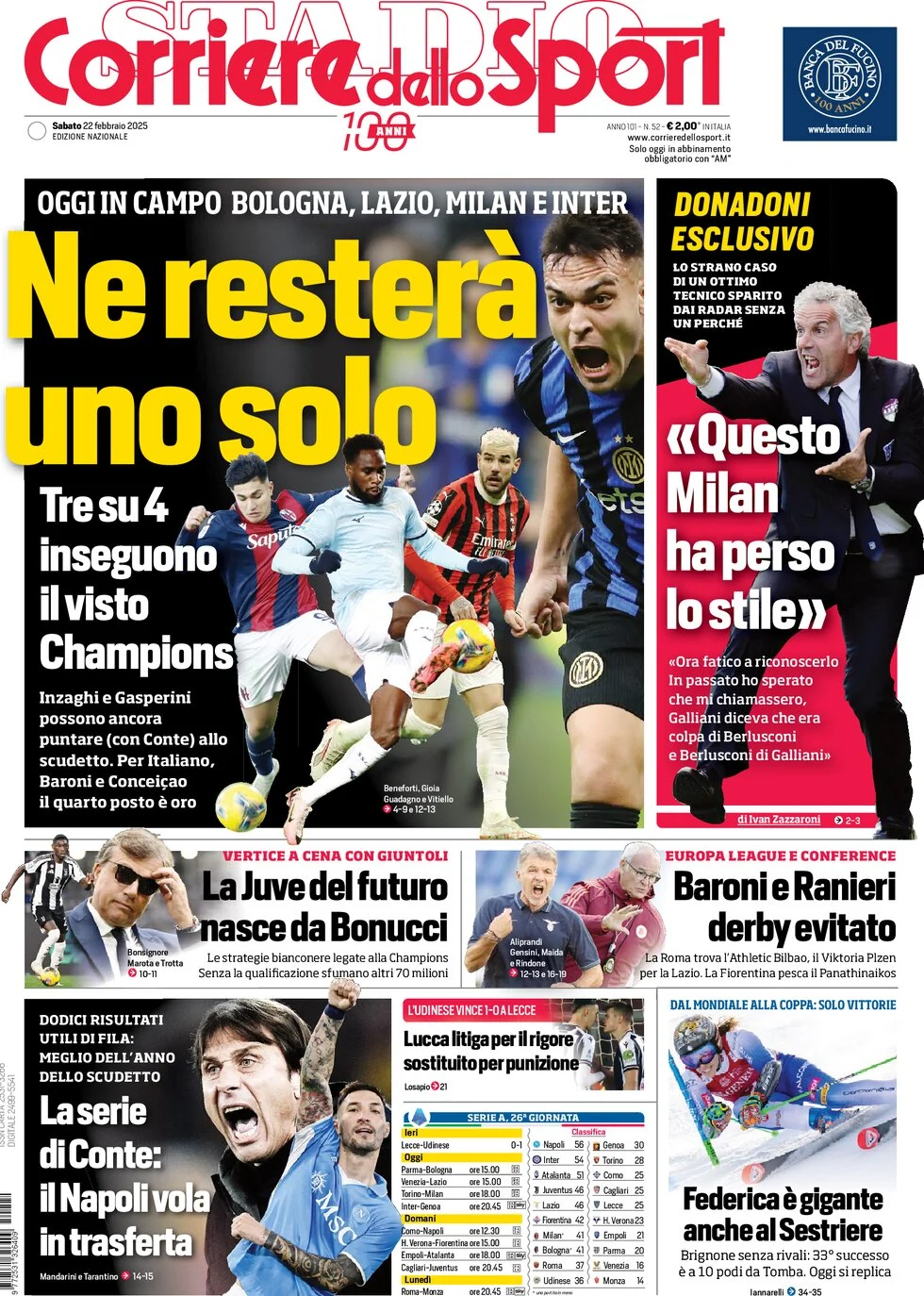 anteprima della prima pagina di corriere-dello-sport del 22/02/2025