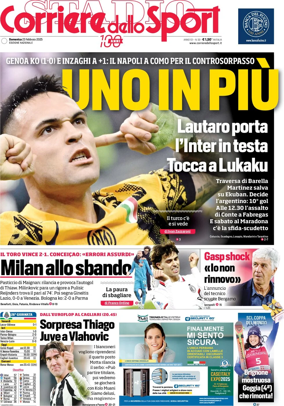anteprima della prima pagina di corriere-dello-sport del 23/02/2025
