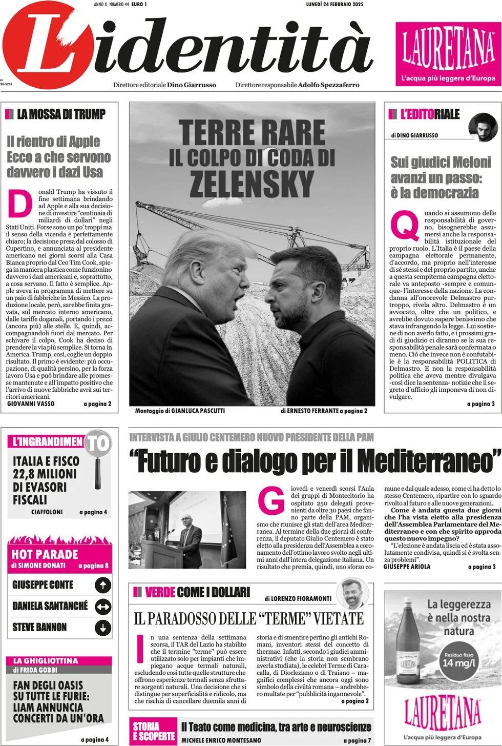 anteprima della prima pagina di lidentit del 23/02/2025