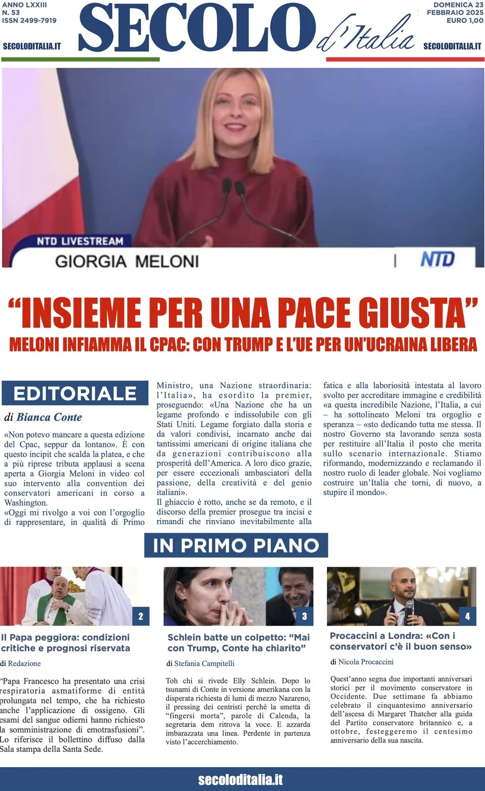 anteprima della prima pagina di secolo-ditalia del 23/02/2025
