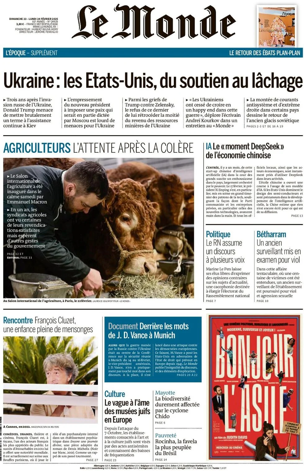 anteprima della prima pagina di le-monde del 23/02/2025