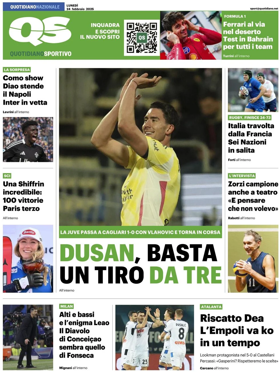 anteprima della prima pagina di qs-quotidiano-sportivo del 24/02/2025