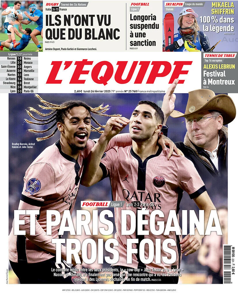 anteprima della prima pagina di lequipe del 24/02/2025