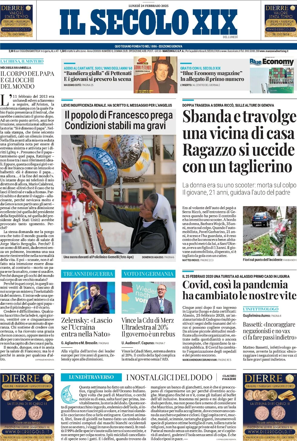 anteprima della prima pagina di il-secolo-xix del 24/02/2025