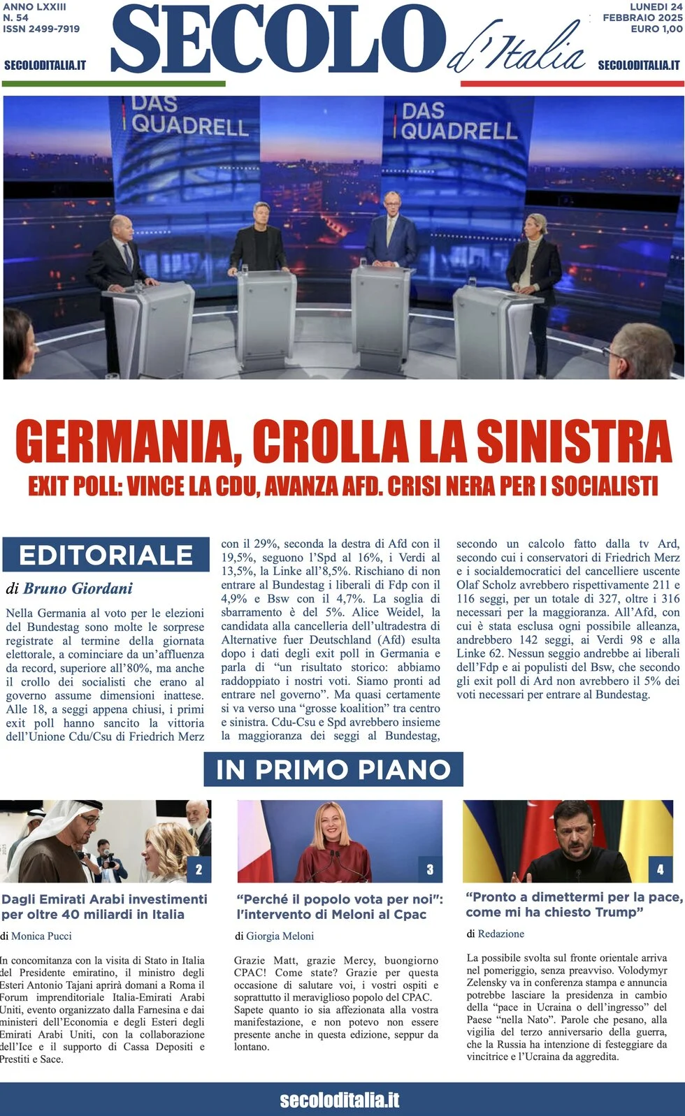 anteprima della prima pagina di secolo-ditalia del 24/02/2025