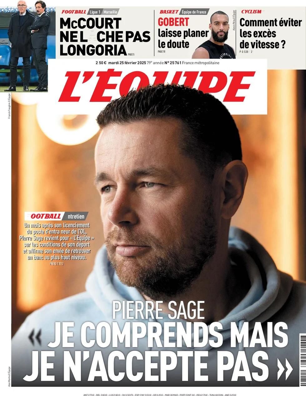 anteprima della prima pagina di lequipe del 25/02/2025