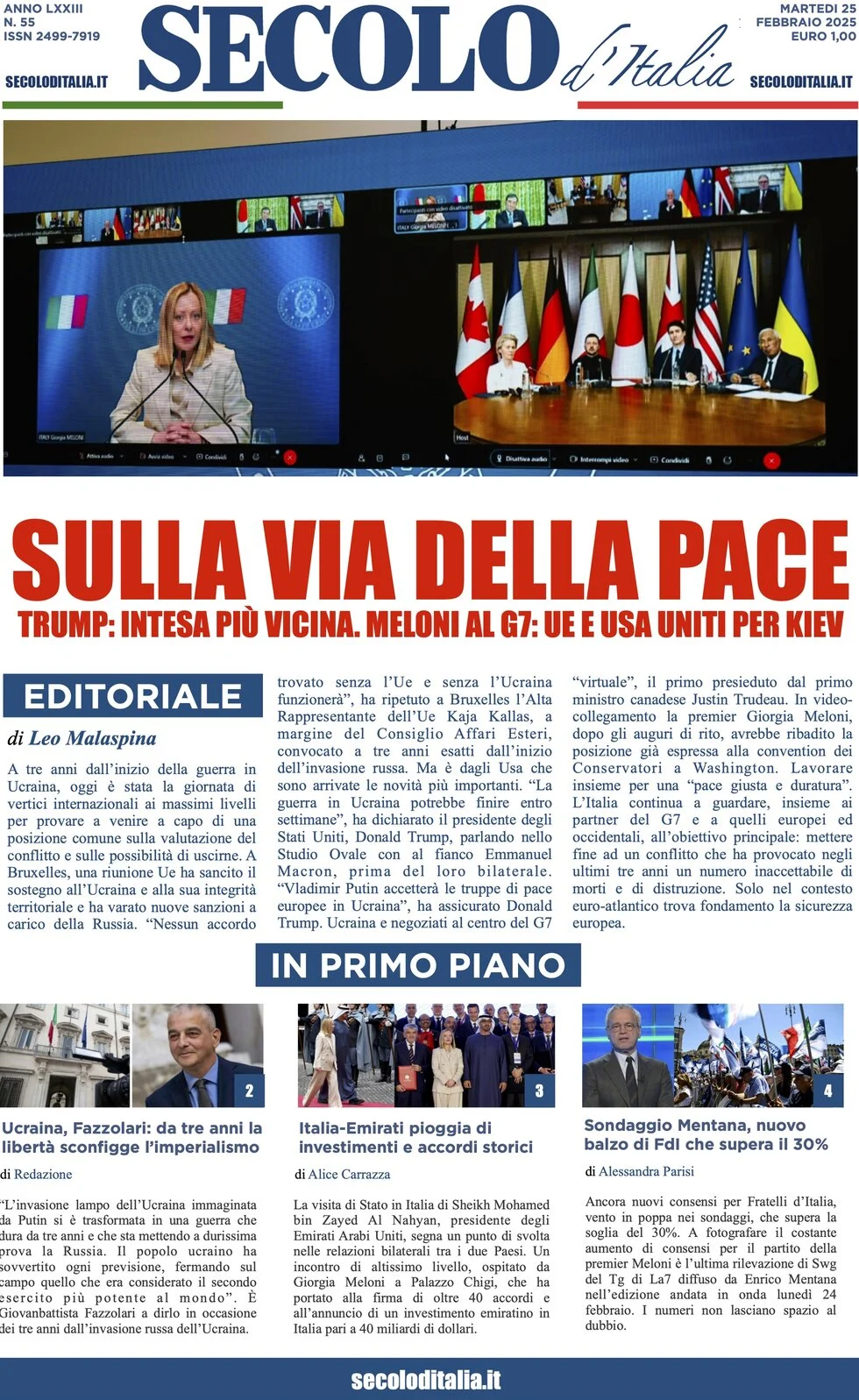 anteprima della prima pagina di secolo-ditalia del 25/02/2025