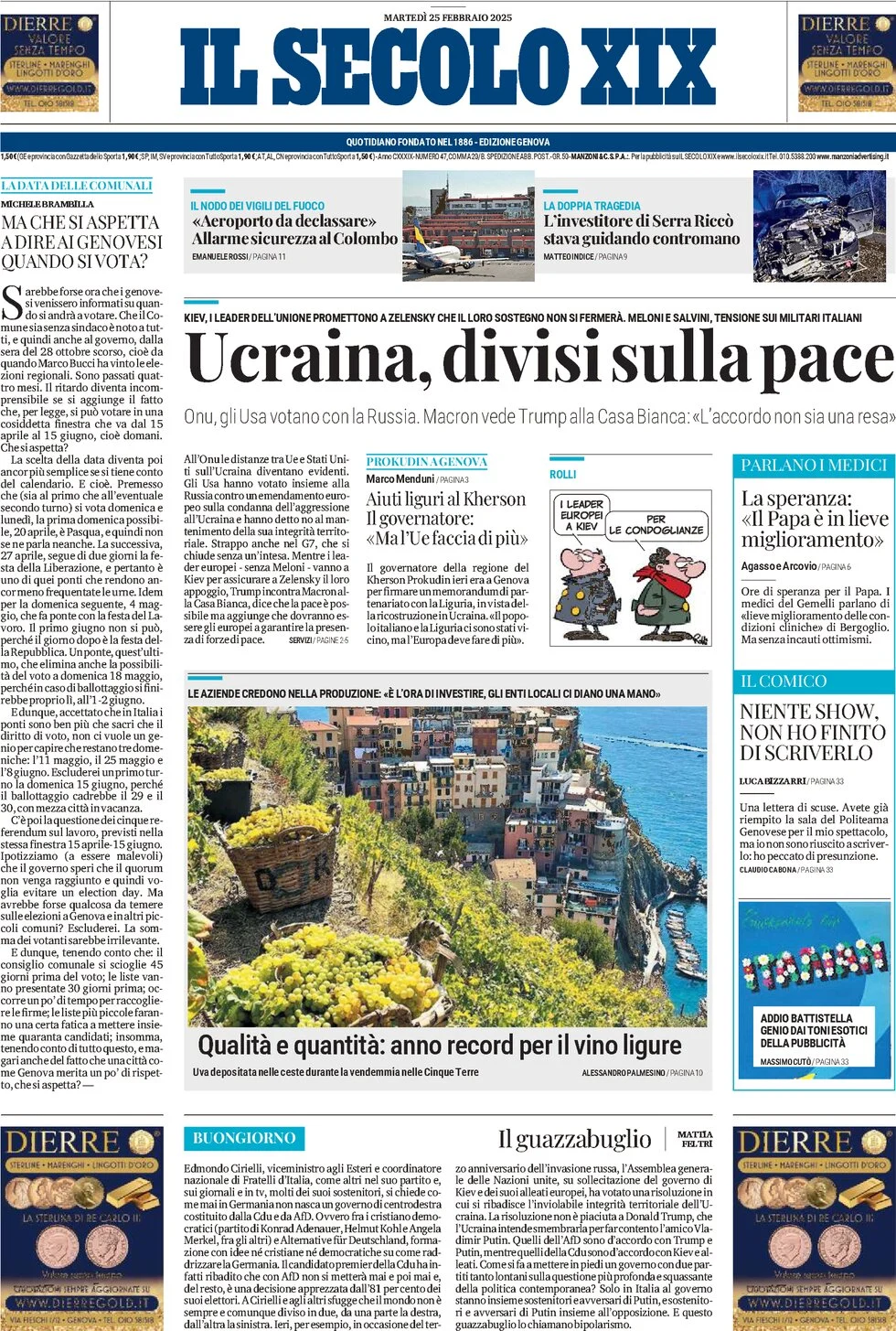 anteprima della prima pagina di il-secolo-xix del 25/02/2025