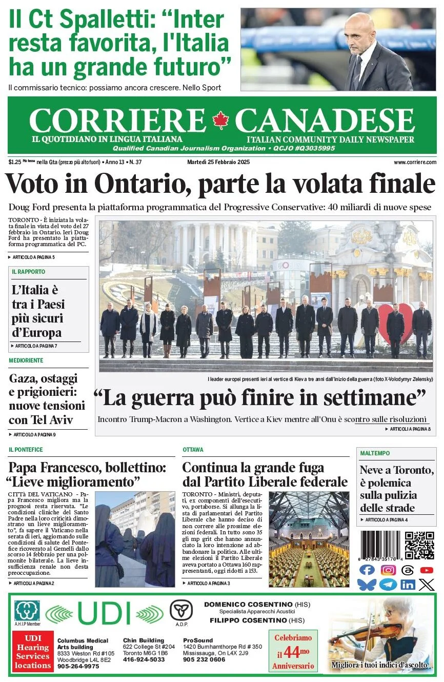 anteprima della prima pagina di corriere-canadese del 25/02/2025