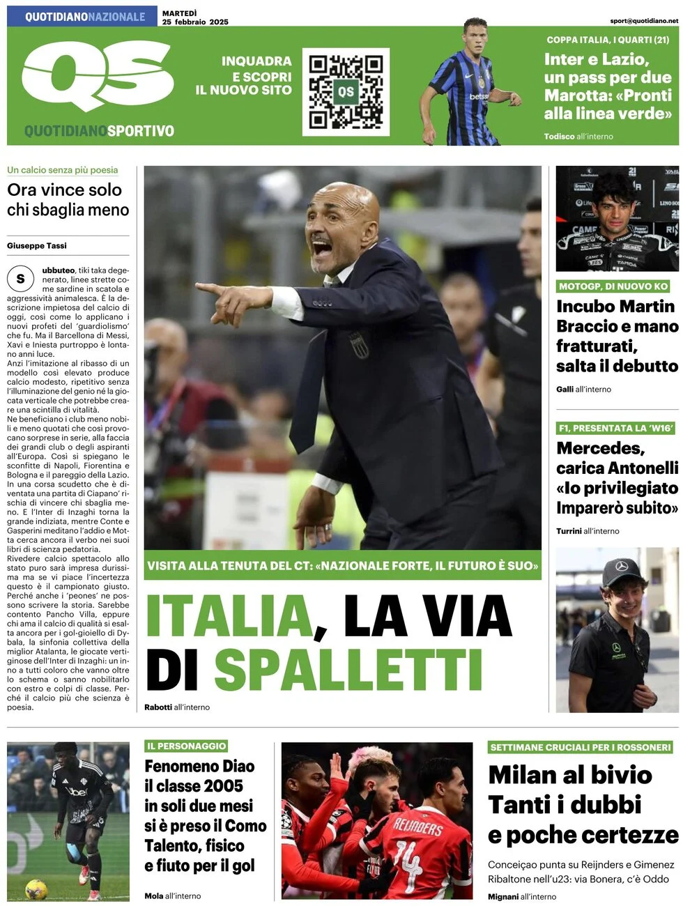 anteprima della prima pagina di qs-quotidiano-sportivo del 25/02/2025