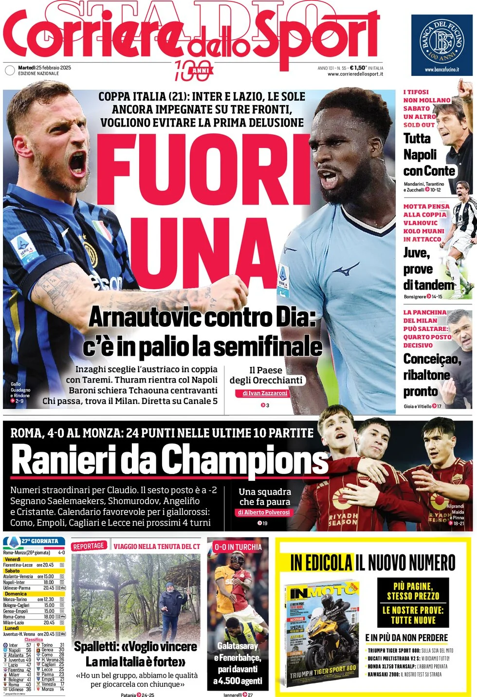 anteprima della prima pagina di corriere-dello-sport del 25/02/2025