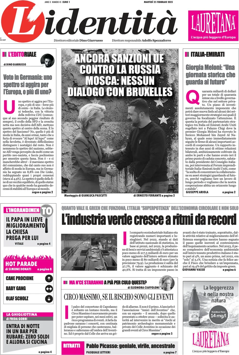 anteprima della prima pagina di lidentit del 25/02/2025