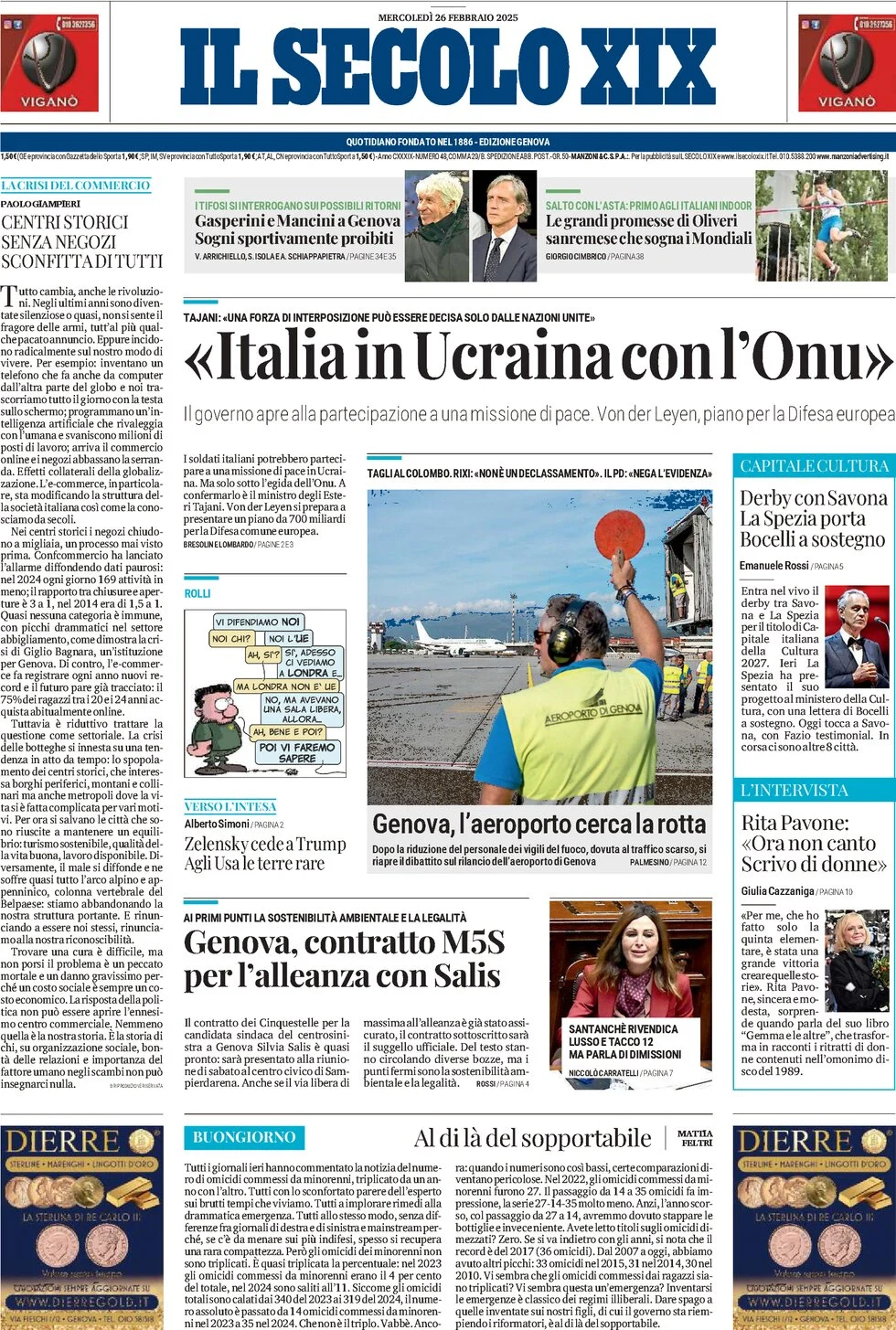 anteprima della prima pagina di il-secolo-xix del 26/02/2025