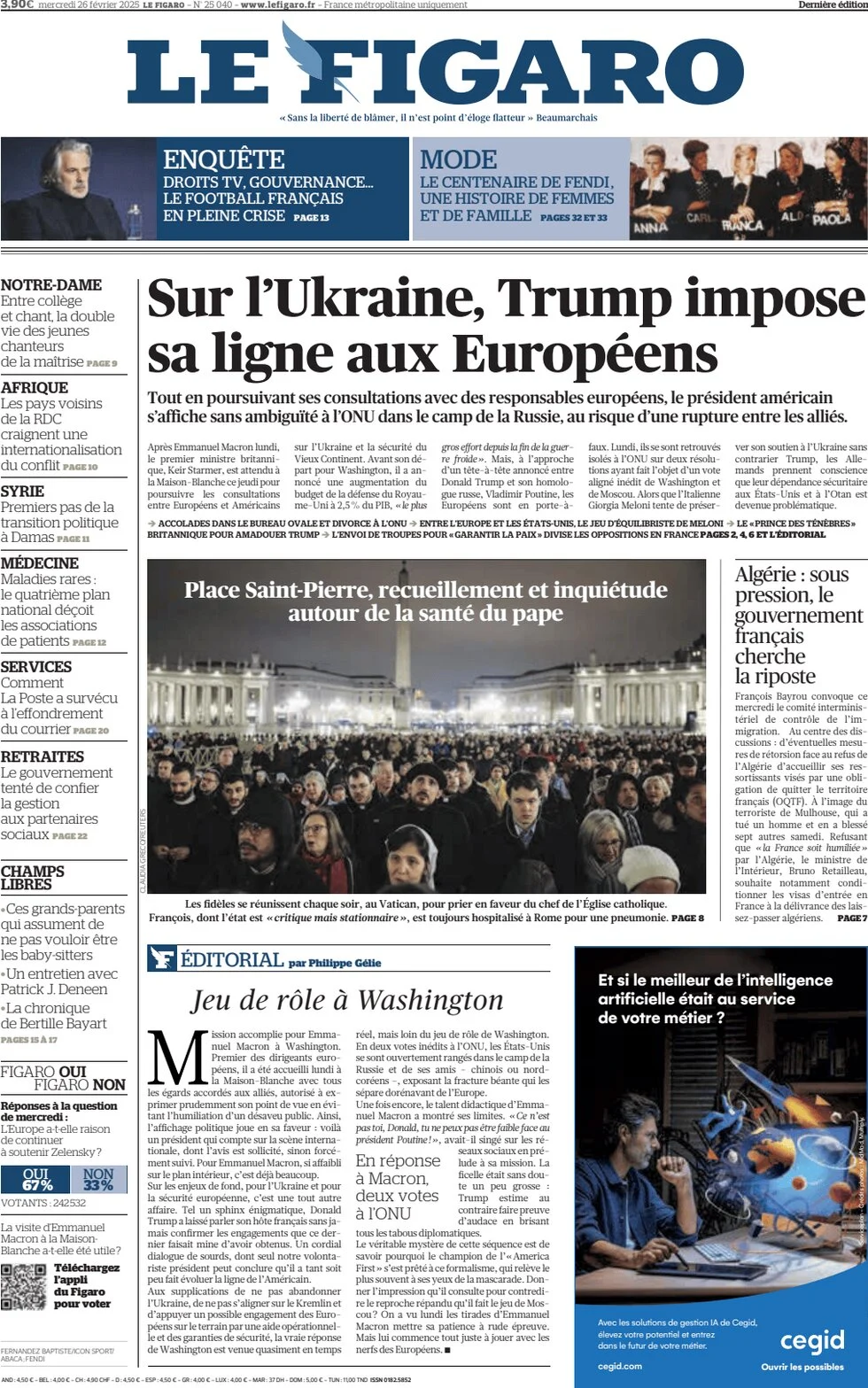 anteprima della prima pagina di le-figaro del 26/02/2025