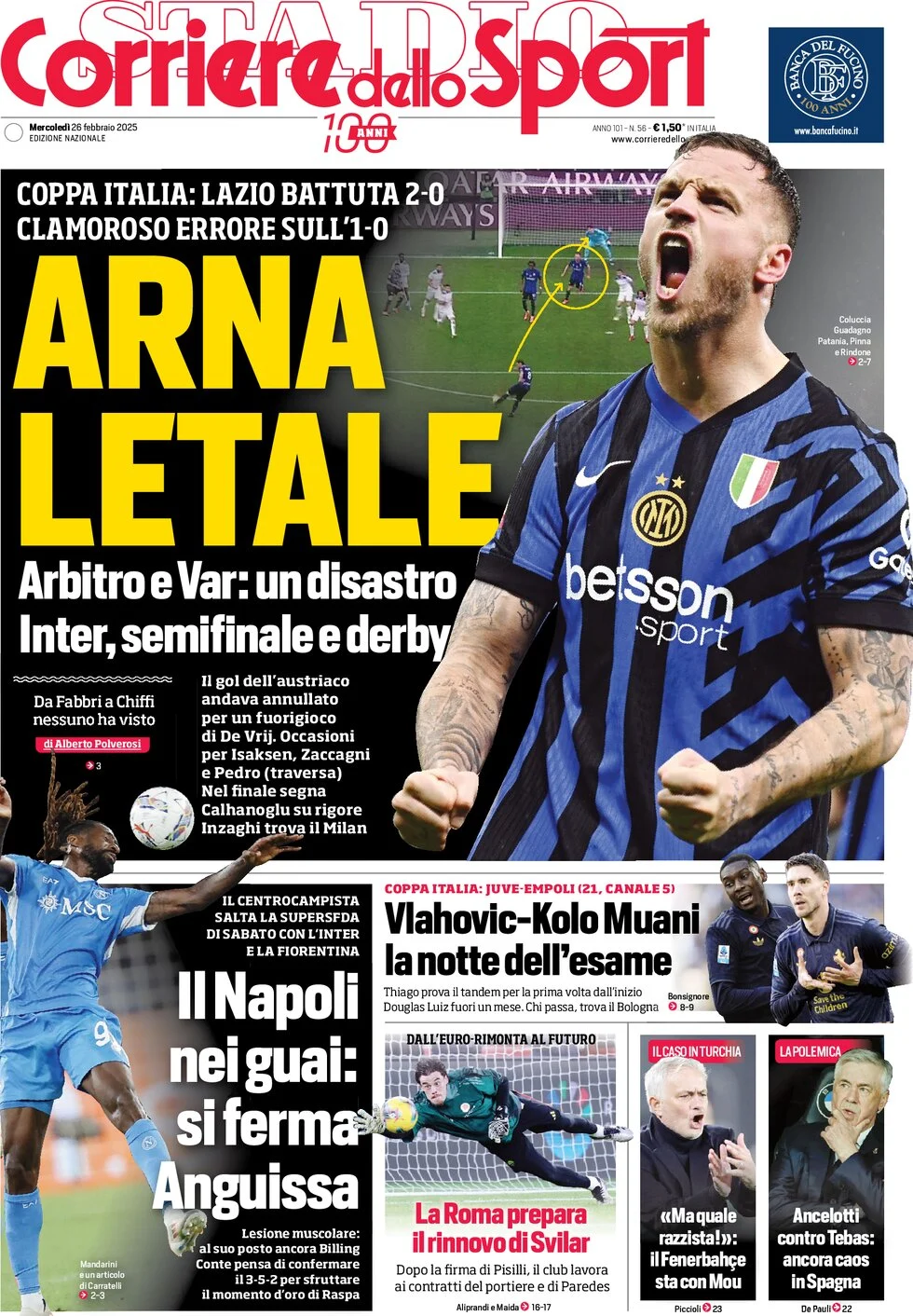 anteprima della prima pagina di corriere-dello-sport del 26/02/2025