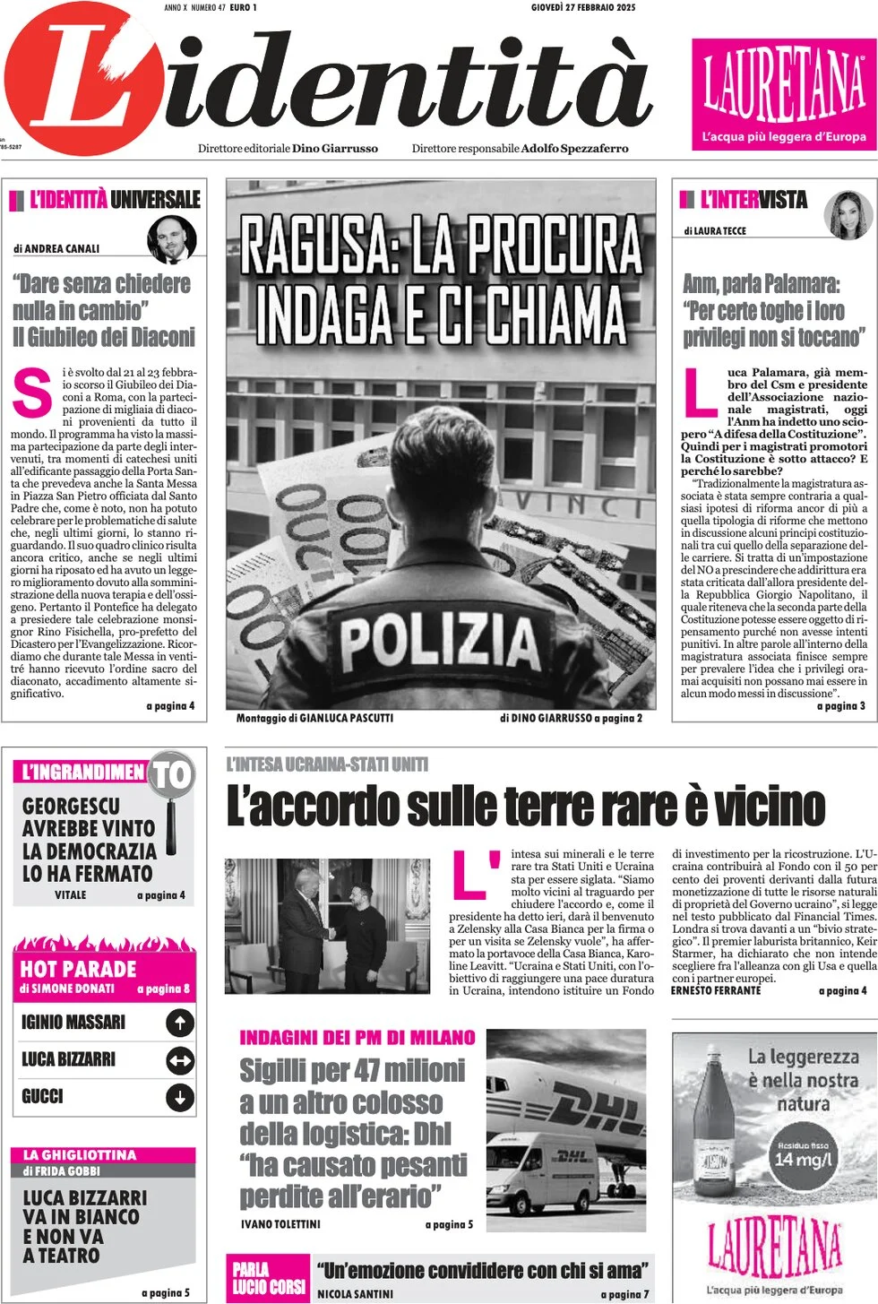 anteprima della prima pagina di lidentit del 27/02/2025
