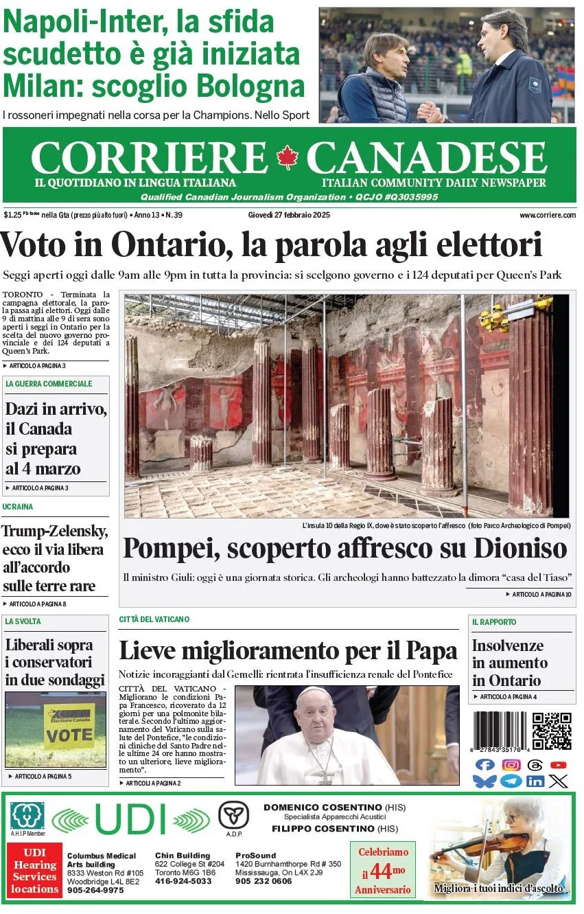 anteprima della prima pagina di corriere-canadese del 27/02/2025