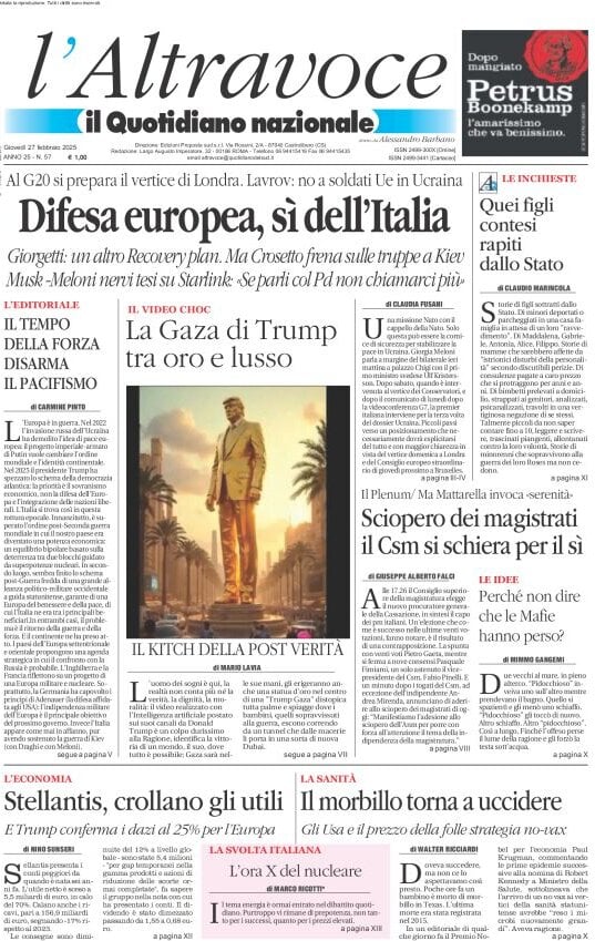 anteprima della prima pagina di il-quotidiano-del-sud-laltravoce del 27/02/2025