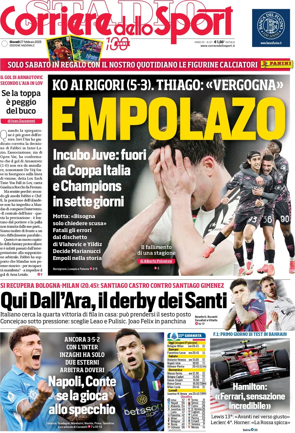 anteprima della prima pagina di corriere-dello-sport del 27/02/2025