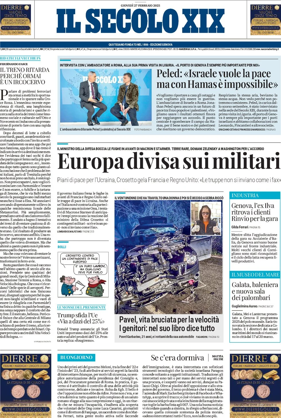 anteprima della prima pagina di il-secolo-xix del 27/02/2025