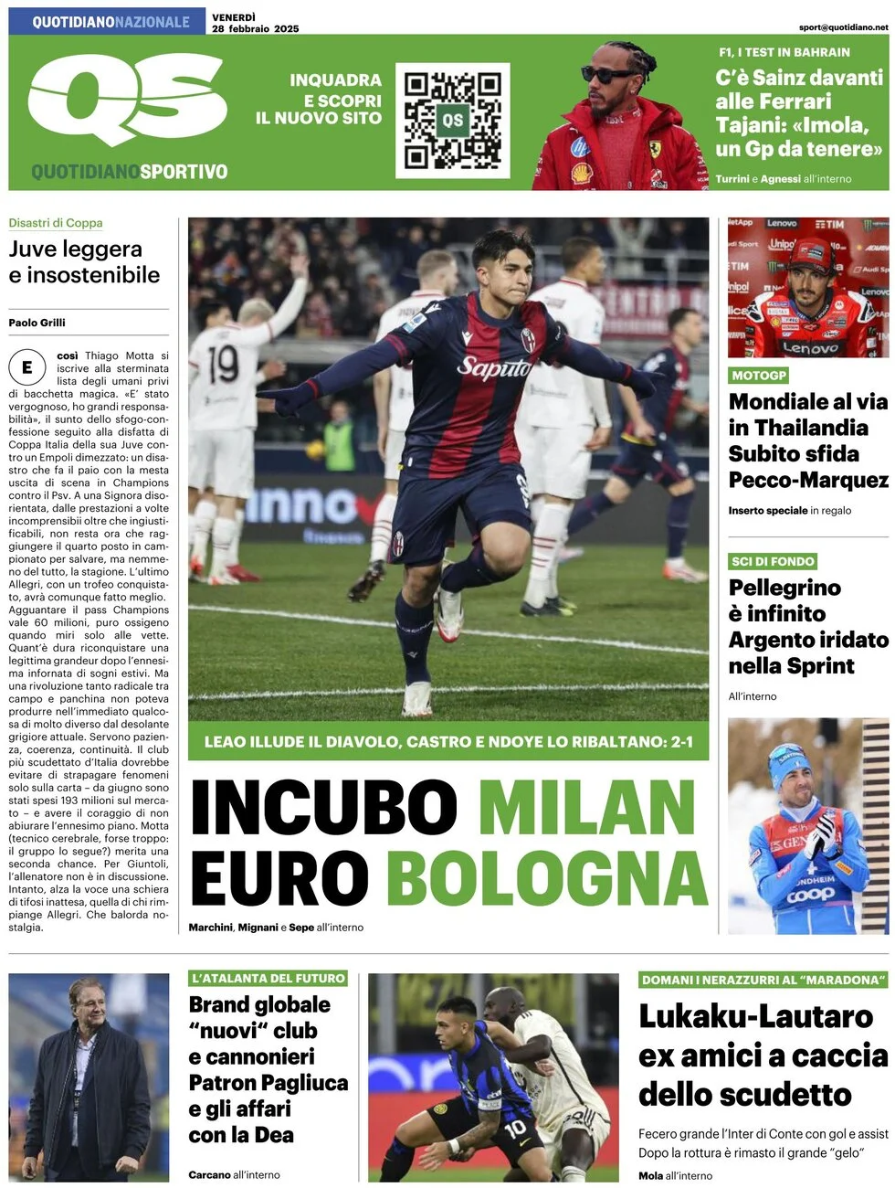 anteprima della prima pagina di qs-quotidiano-sportivo del 28/02/2025