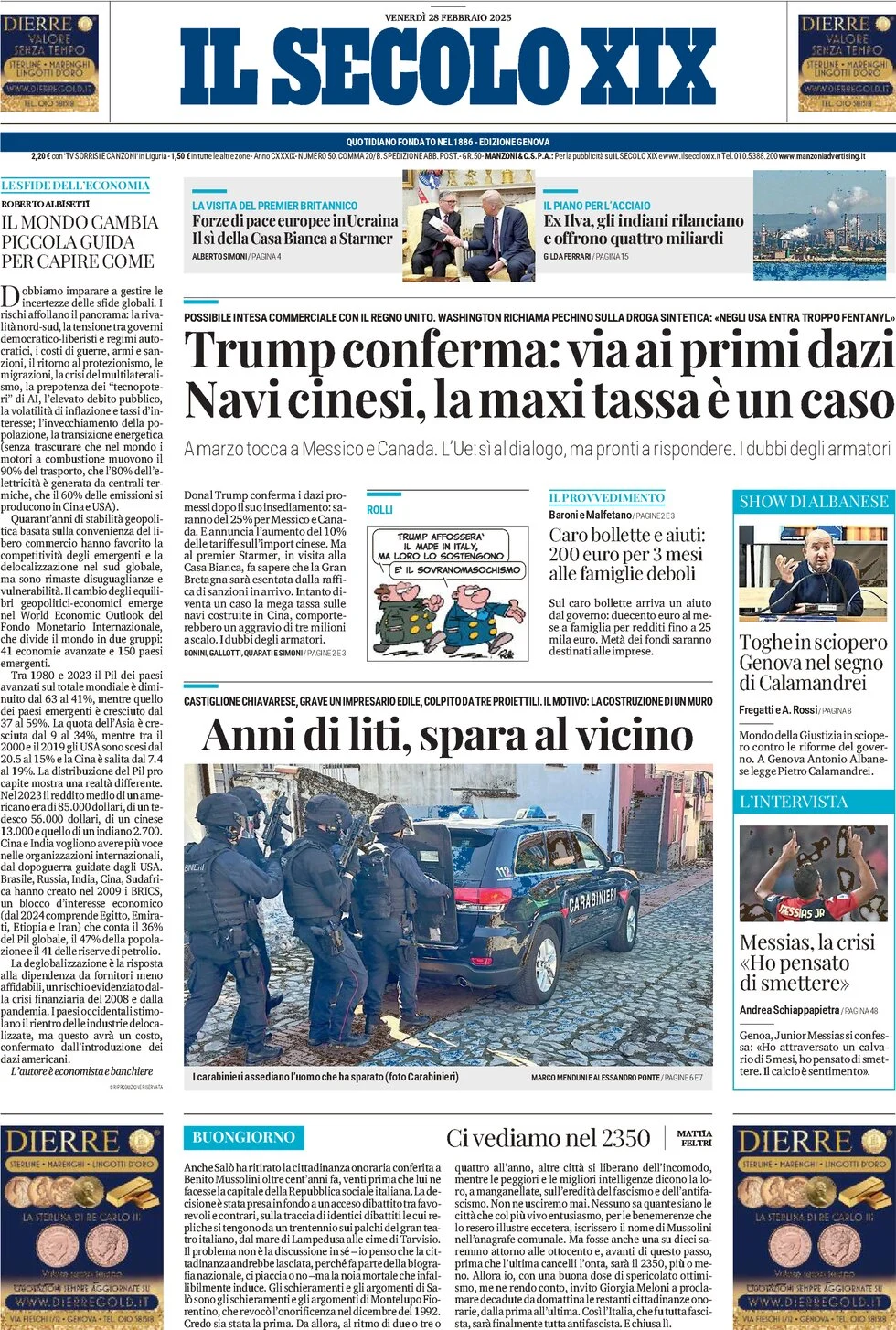 anteprima della prima pagina di il-secolo-xix del 28/02/2025