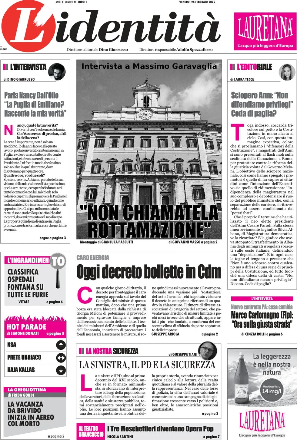 anteprima della prima pagina di lidentit del 28/02/2025
