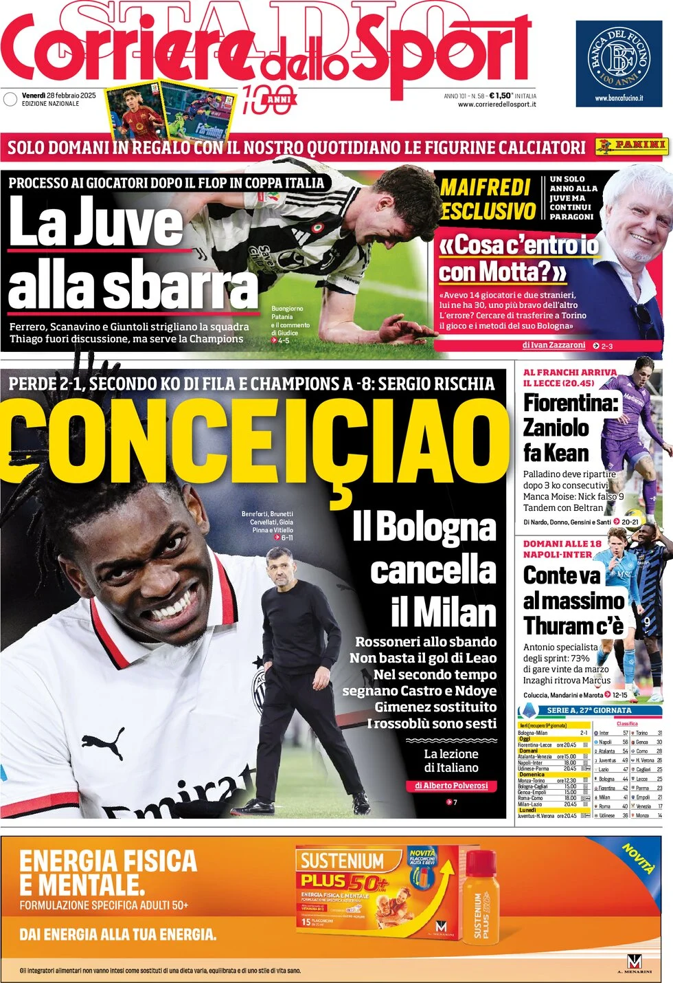 anteprima della prima pagina di corriere-dello-sport del 28/02/2025