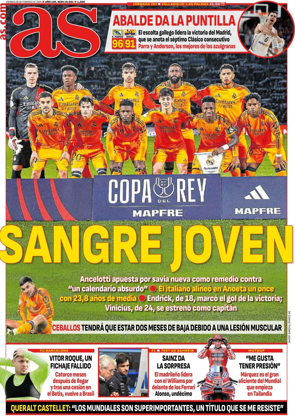 anteprima della prima pagina di as-madrid del 28/02/2025