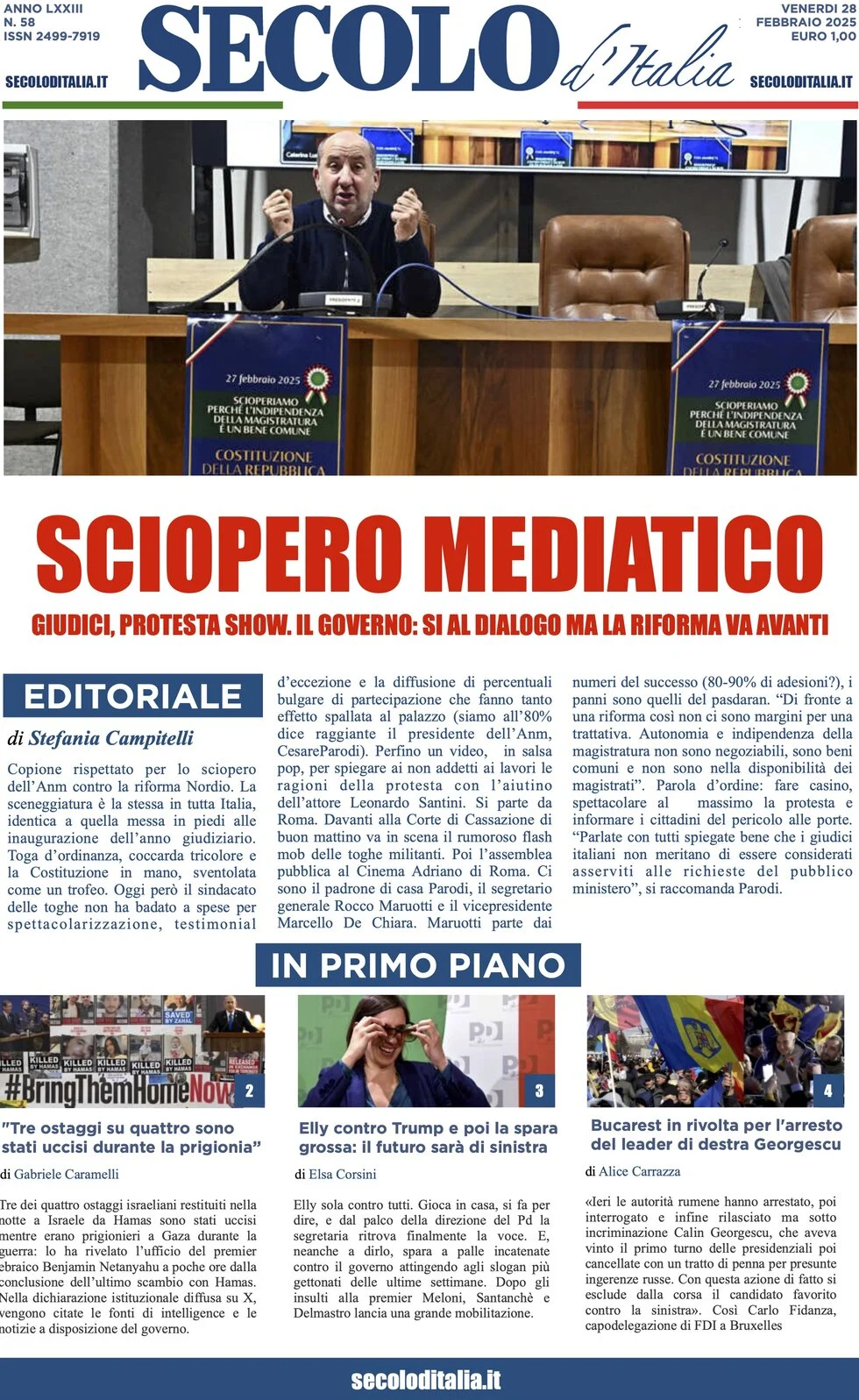 anteprima della prima pagina di secolo-ditalia del 28/02/2025