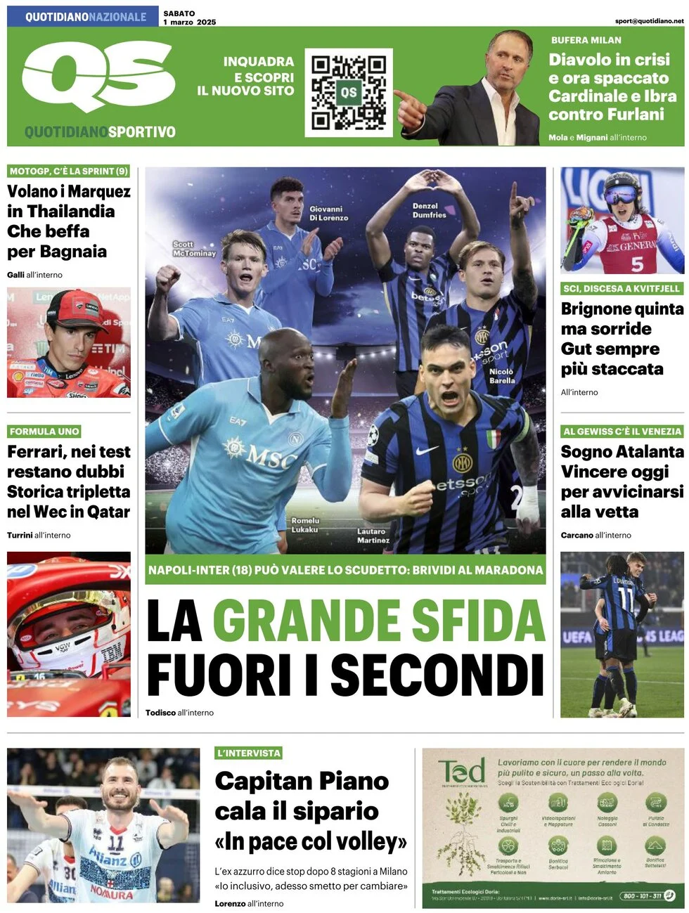 anteprima della prima pagina di qs-quotidiano-sportivo del 01/03/2025