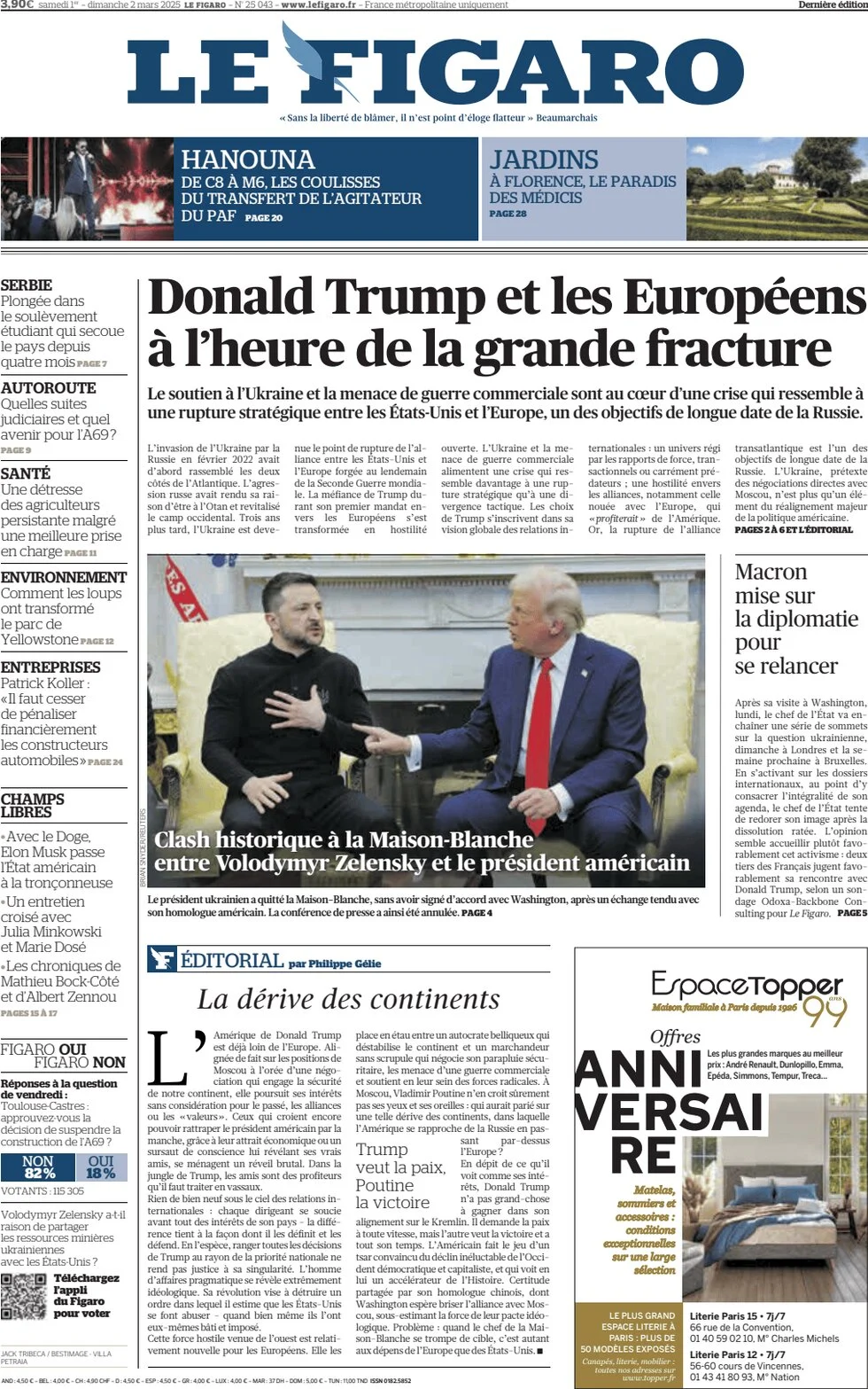 anteprima della prima pagina di le-figaro del 01/03/2025