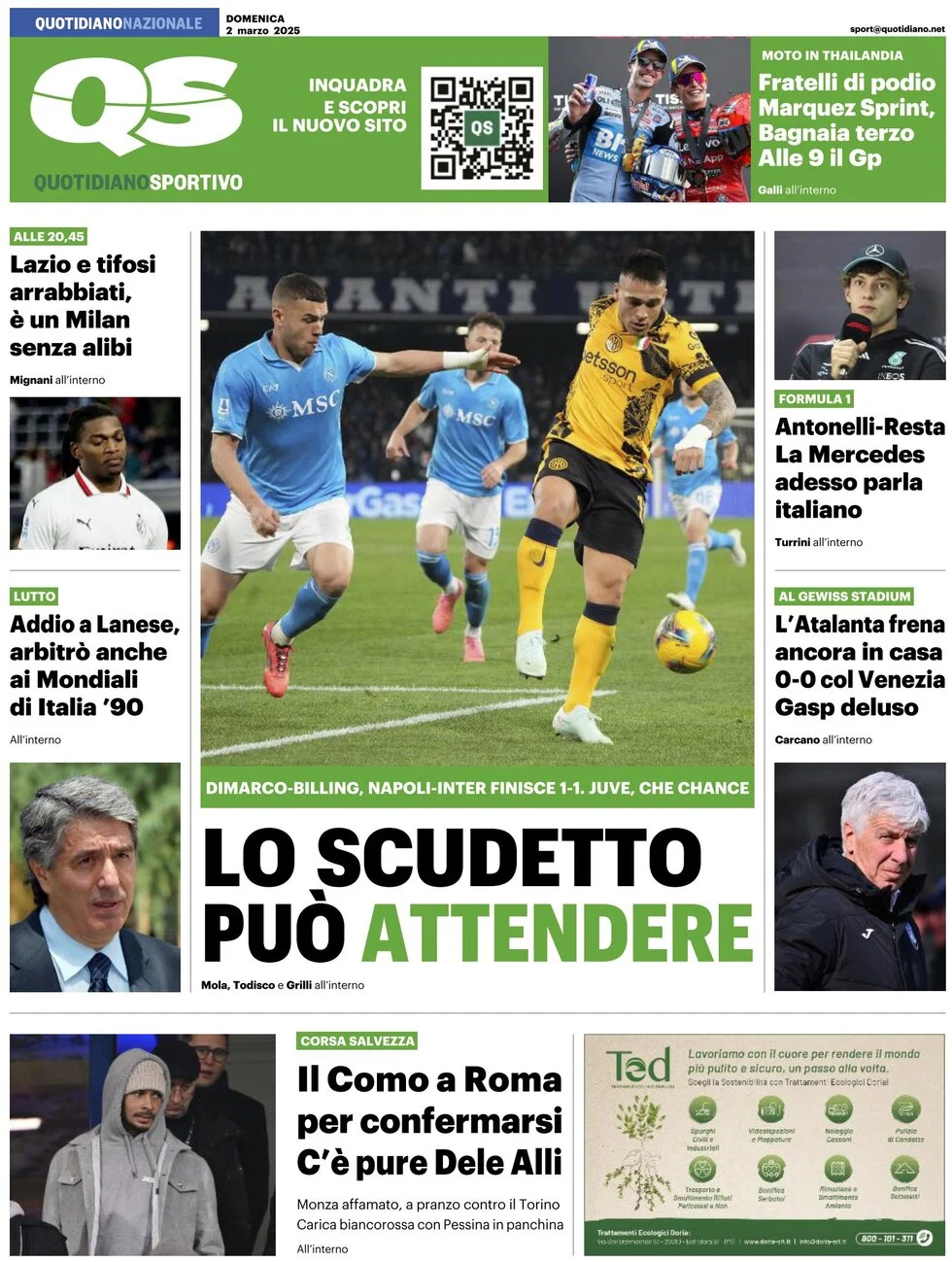 anteprima della prima pagina di qs-quotidiano-sportivo del 02/03/2025