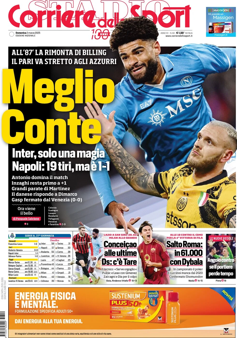 anteprima della prima pagina di corriere-dello-sport del 02/03/2025