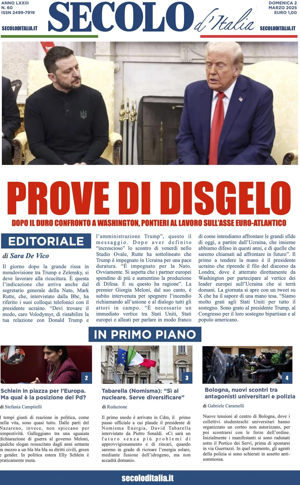 anteprima della prima pagina di secolo-ditalia del 02/03/2025