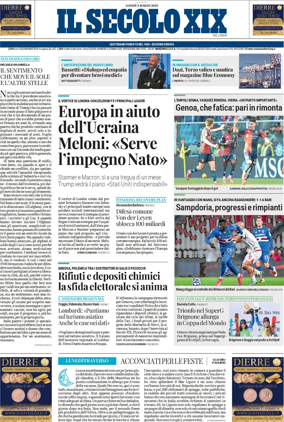 anteprima della prima pagina di il-secolo-xix del 03/03/2025
