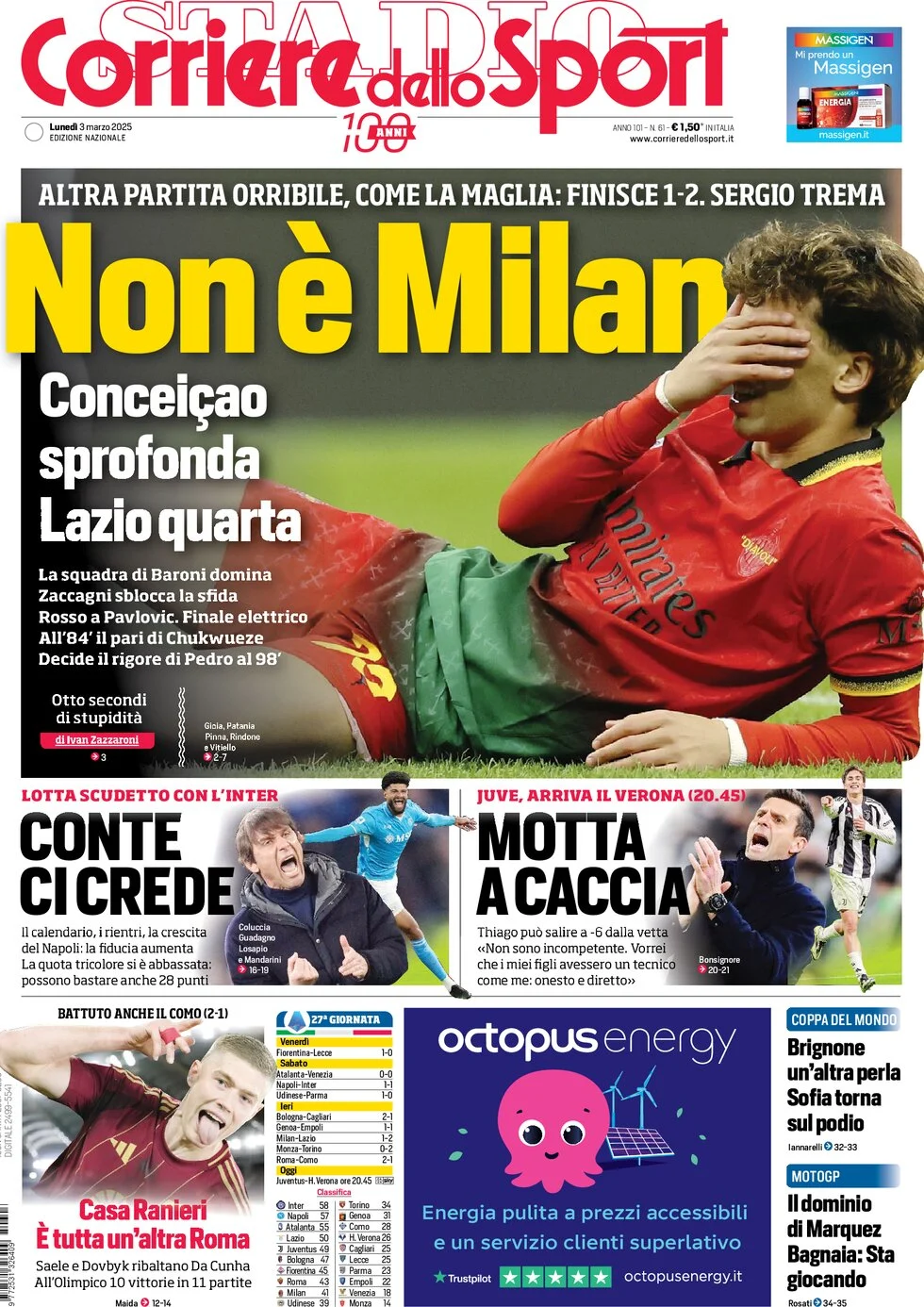 anteprima della prima pagina di corriere-dello-sport del 03/03/2025