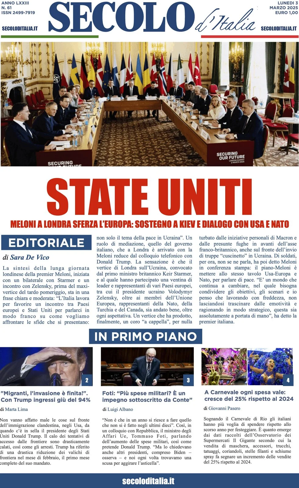 anteprima della prima pagina di secolo-ditalia del 03/03/2025