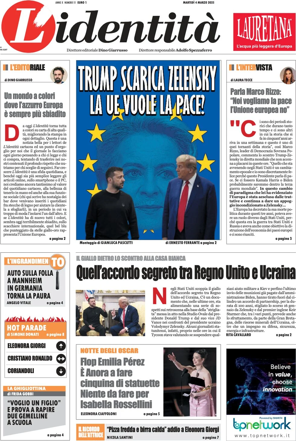 anteprima della prima pagina di lidentit del 03/03/2025