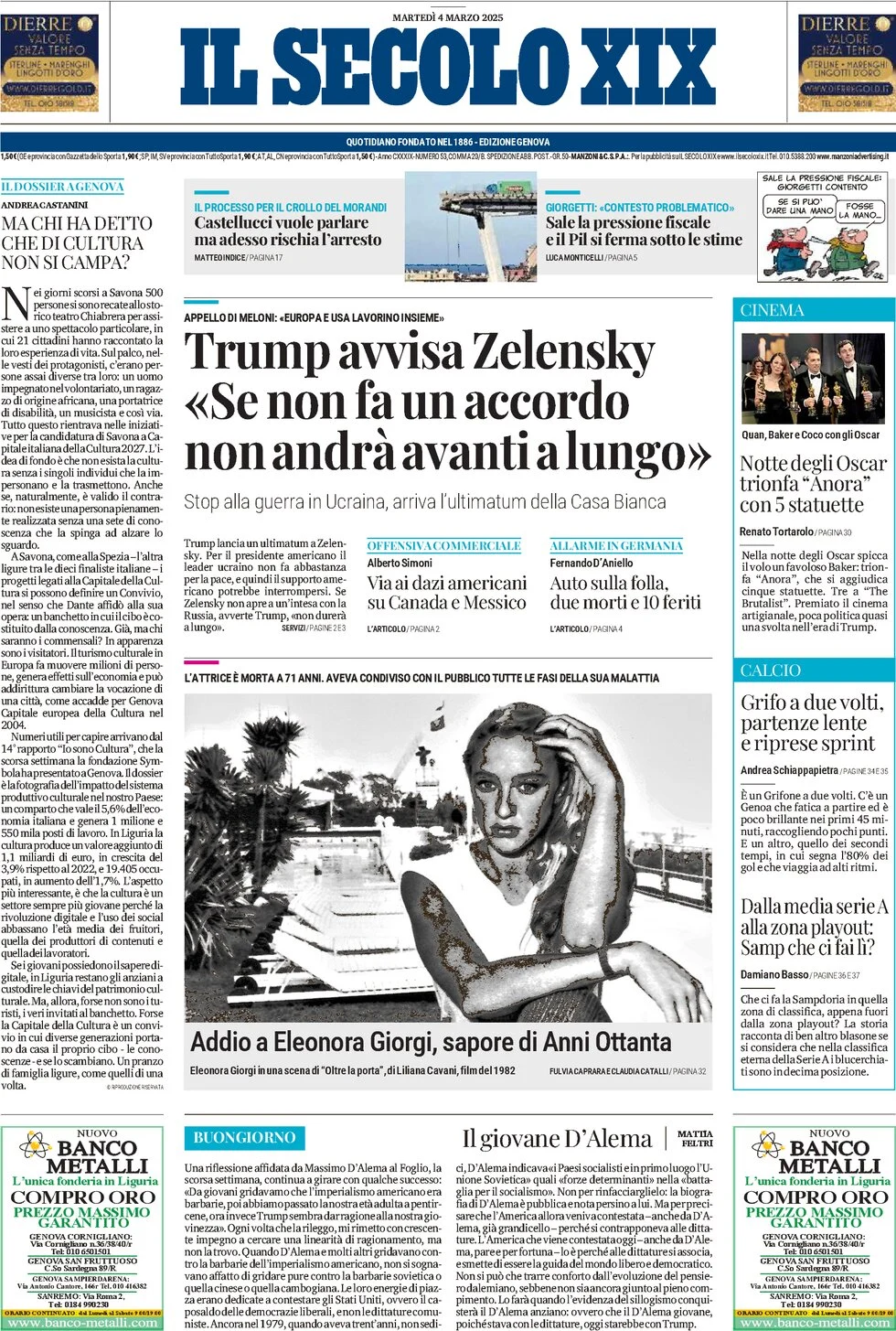 anteprima della prima pagina di il-secolo-xix del 04/03/2025