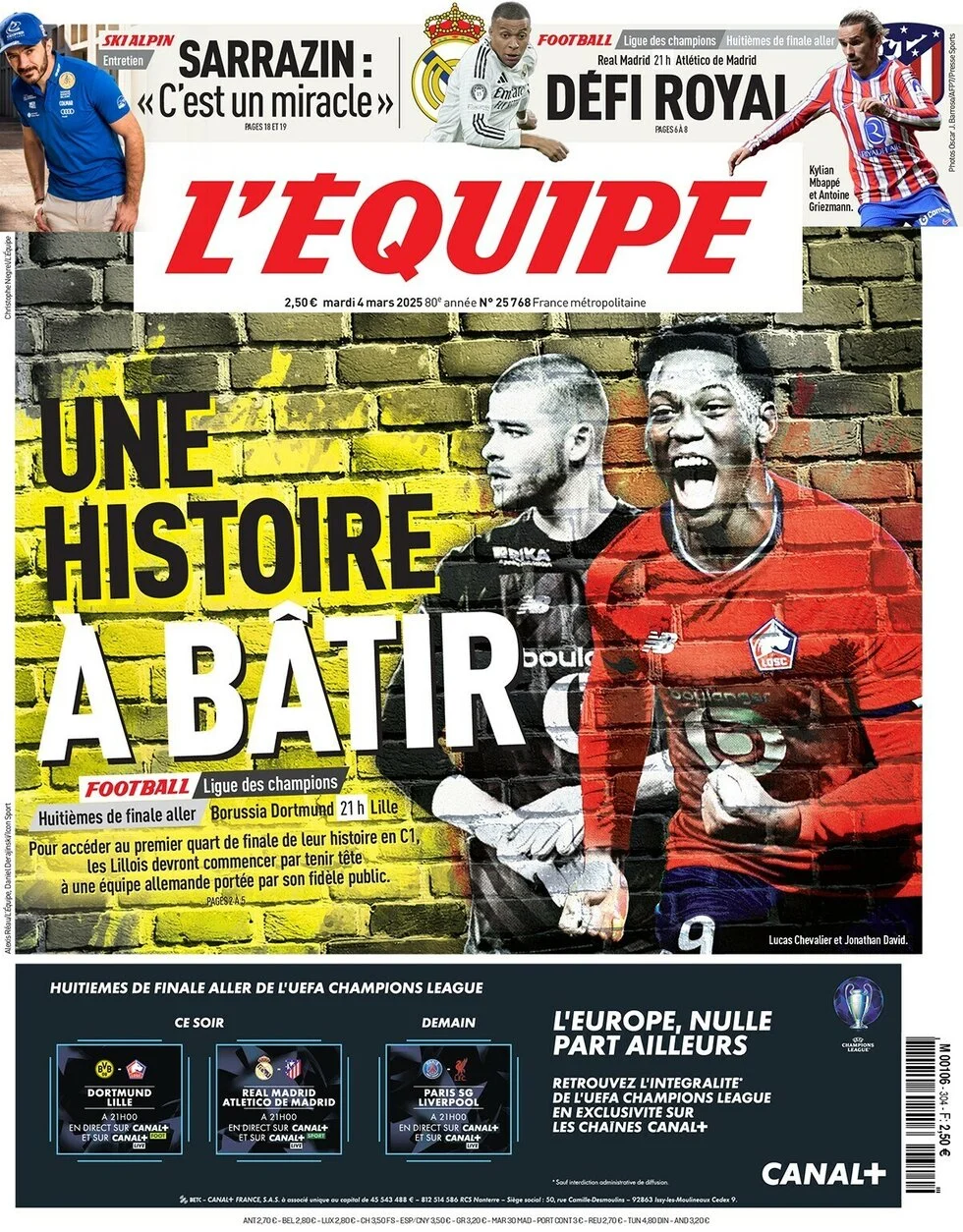 anteprima della prima pagina di lequipe del 04/03/2025