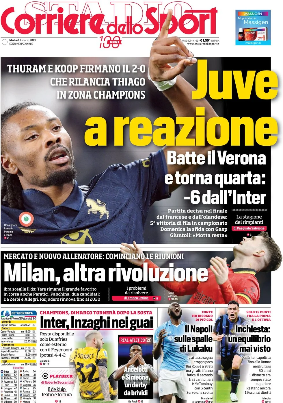 anteprima della prima pagina di corriere-dello-sport del 04/03/2025