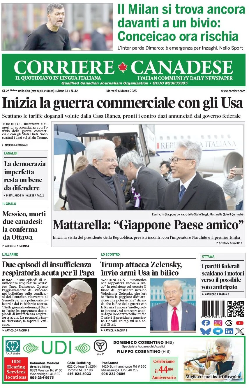 anteprima della prima pagina di corriere-canadese del 04/03/2025
