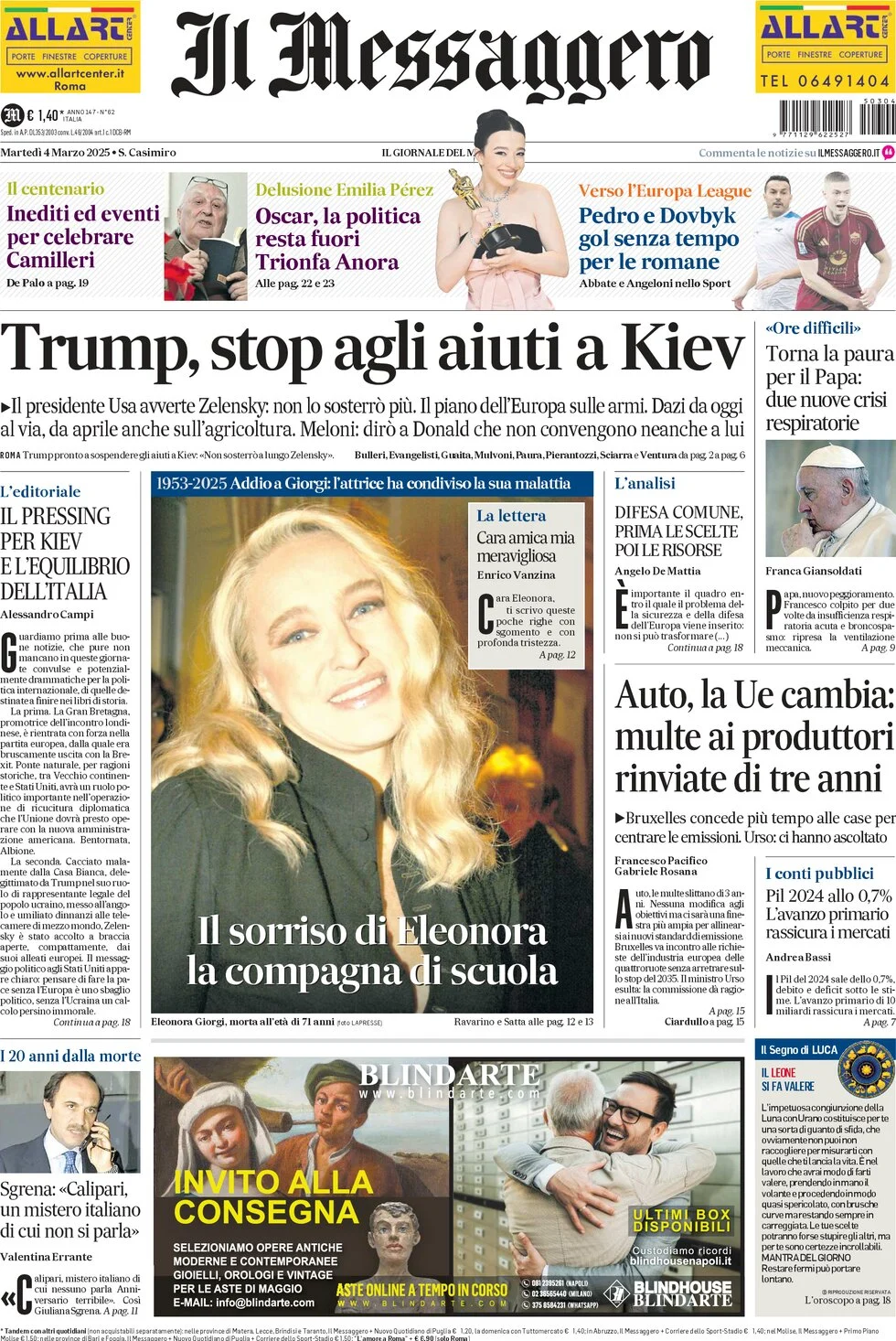 anteprima della prima pagina di il-messaggero del 04/03/2025