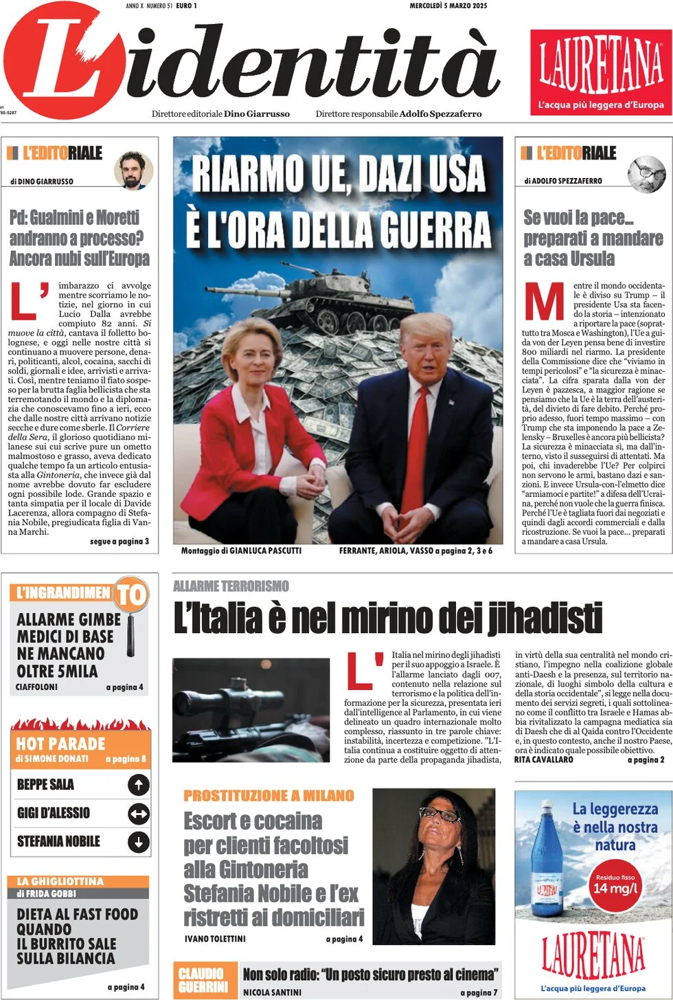 anteprima della prima pagina di lidentit del 05/03/2025