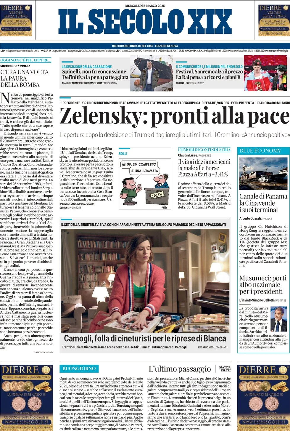 anteprima della prima pagina di il-secolo-xix del 05/03/2025