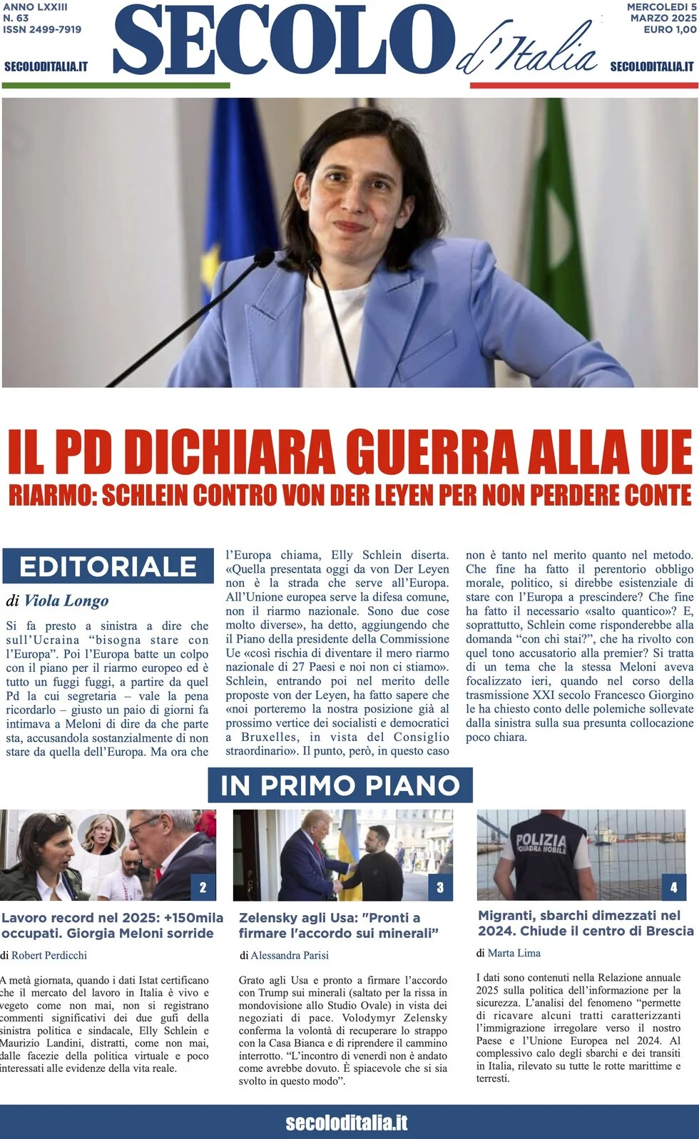 anteprima della prima pagina di secolo-ditalia del 05/03/2025