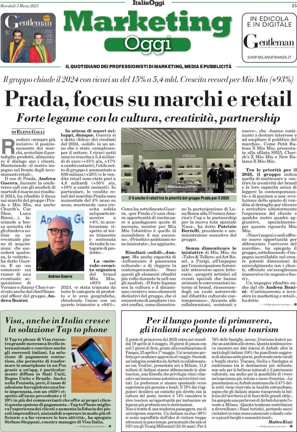 anteprima della prima pagina di marketing-oggi del 05/03/2025