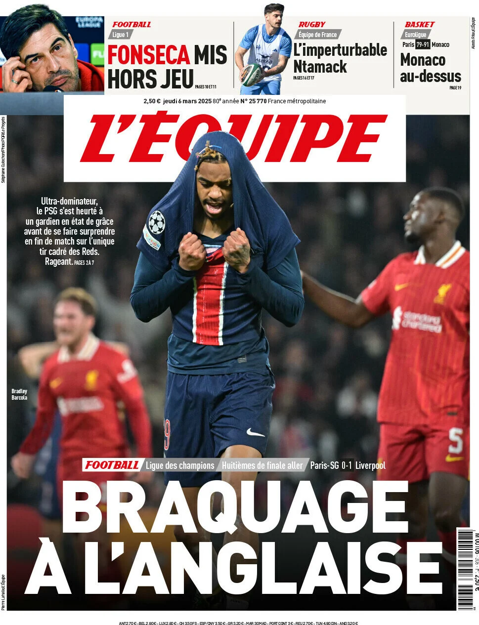 anteprima della prima pagina di lequipe del 06/03/2025